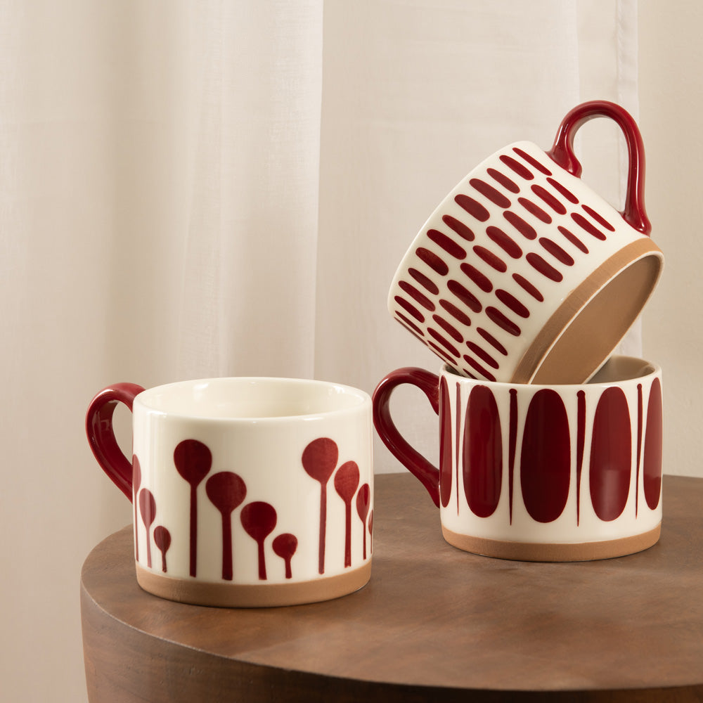 Tasses et bols MYKONOS rouge et blanc BAS