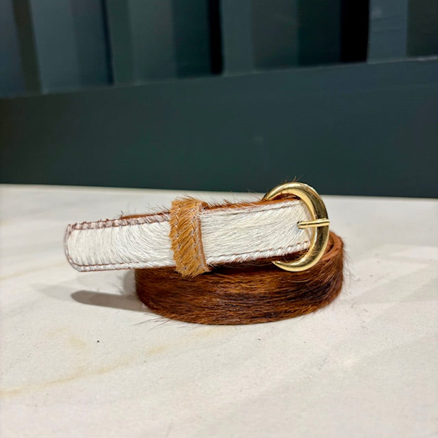Ceinture cuir poilu à motifs MAR