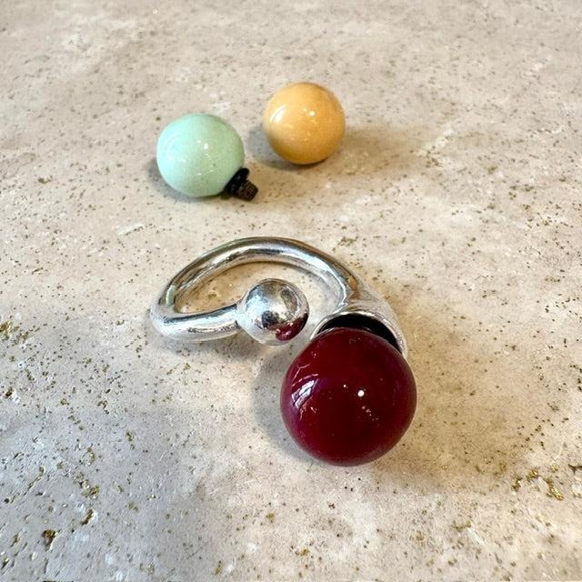 Bague argent double boule céramique SEN