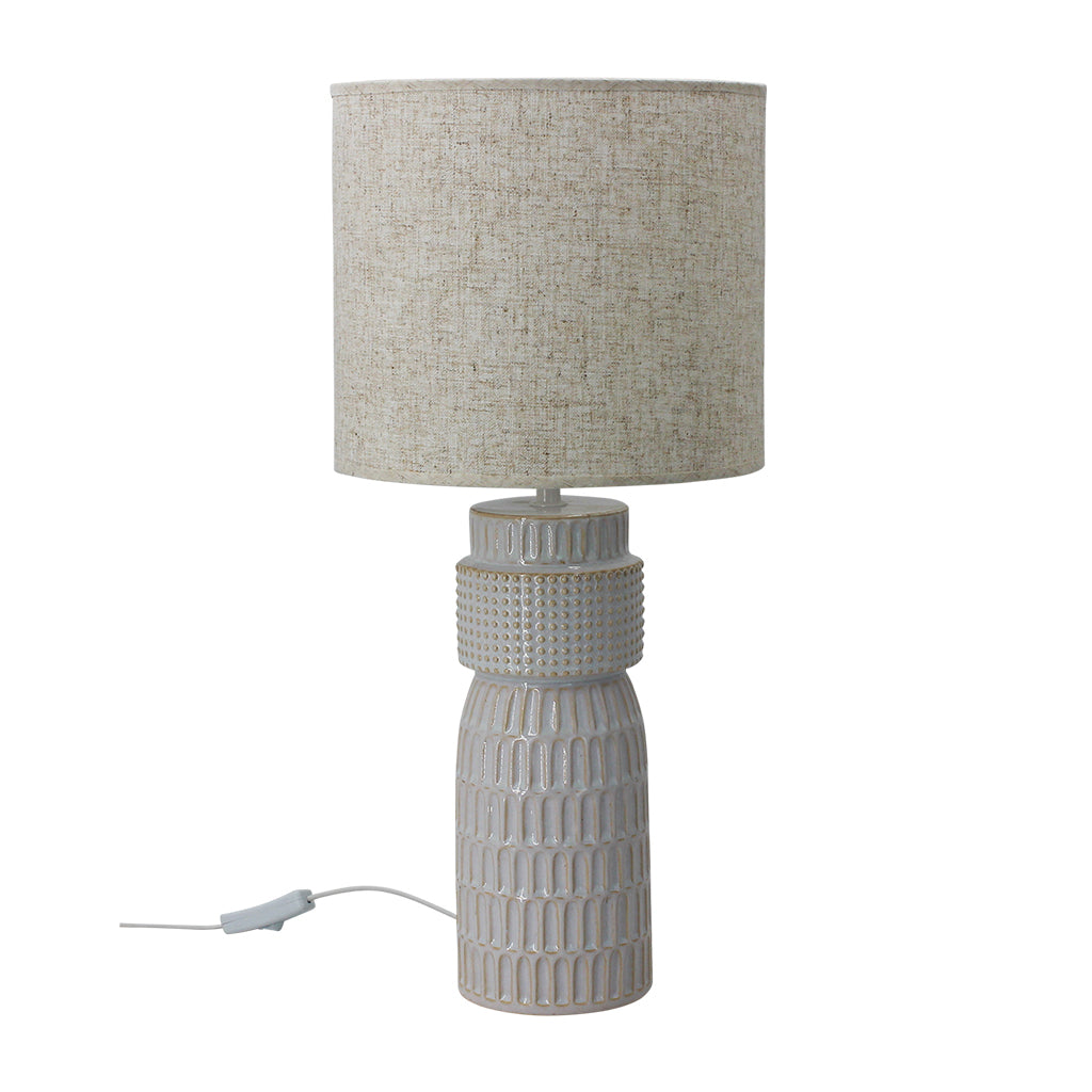 Lampe frico blanche céramique et abat-jour jute OPJ