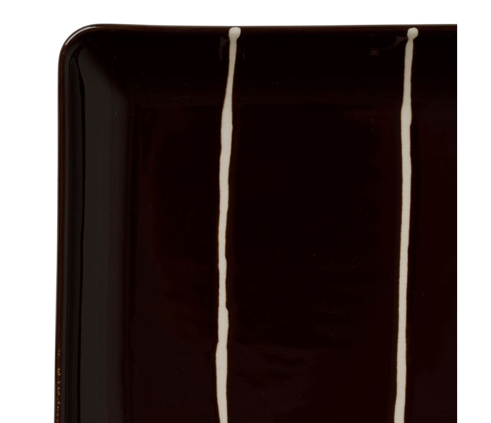 Plat rectangle rayé en grés brun et écru SEM