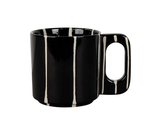 Tasse à thé grès rayé écru brun et noir SEM
