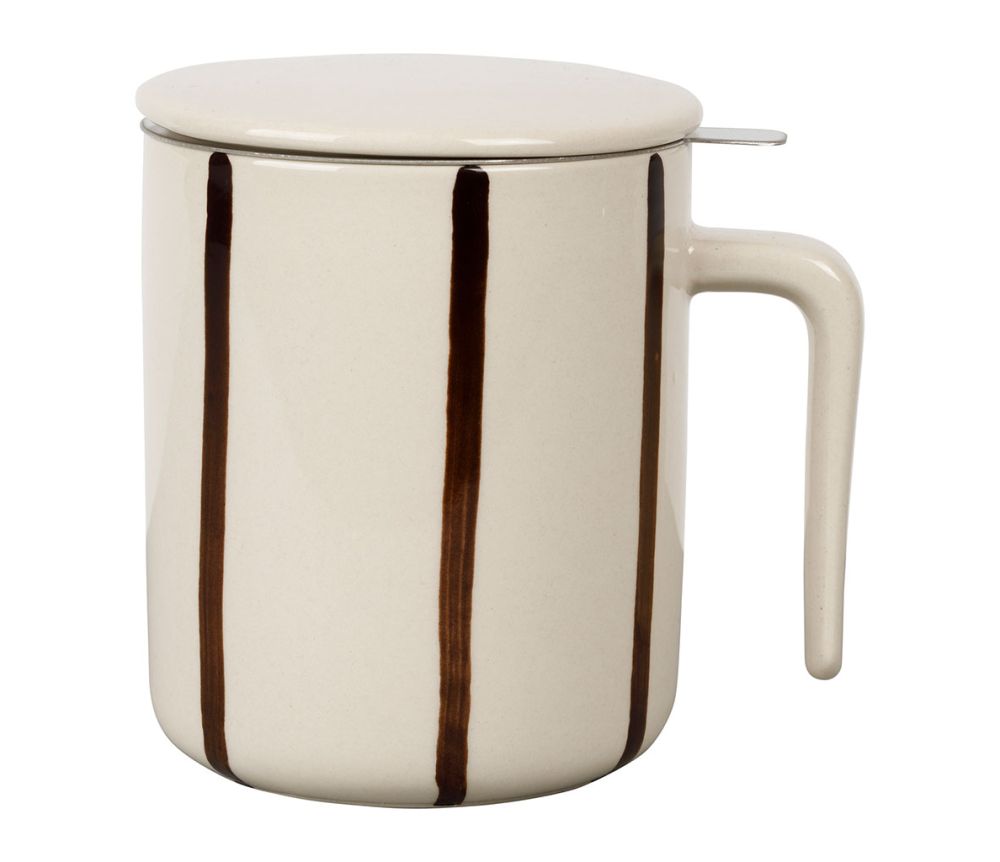 Tisanière grès rayée écru et brun SEM