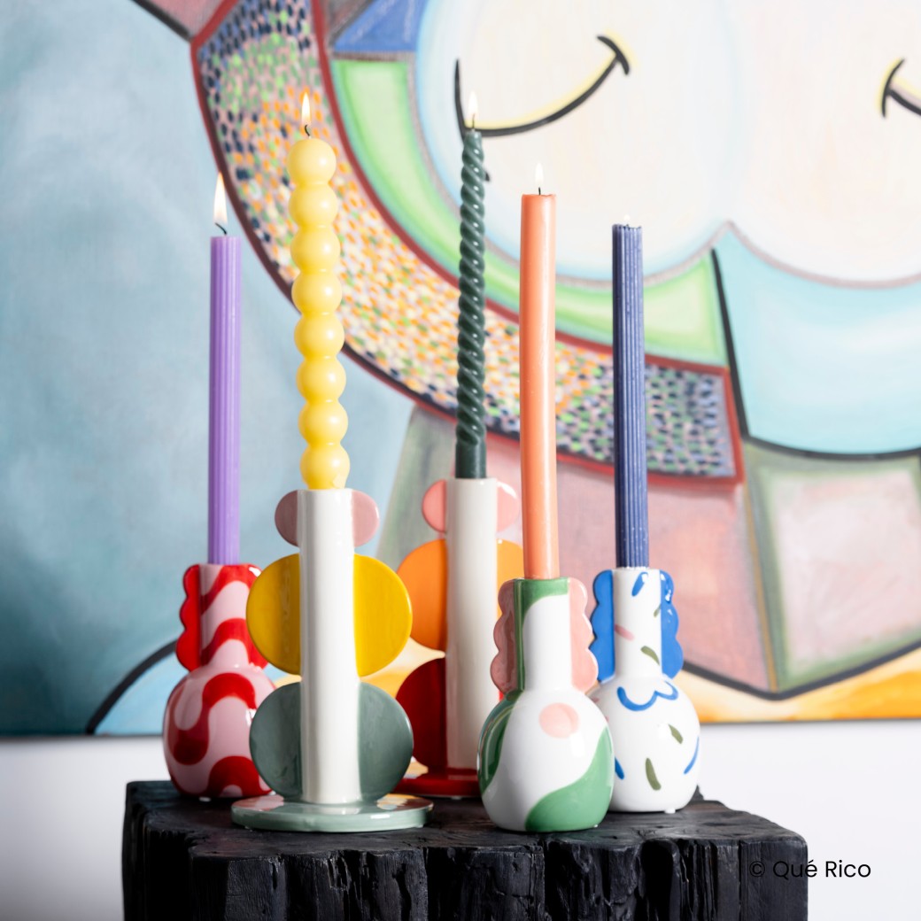 Bougeoir 3 oreilles rose/jaune/vert QUE