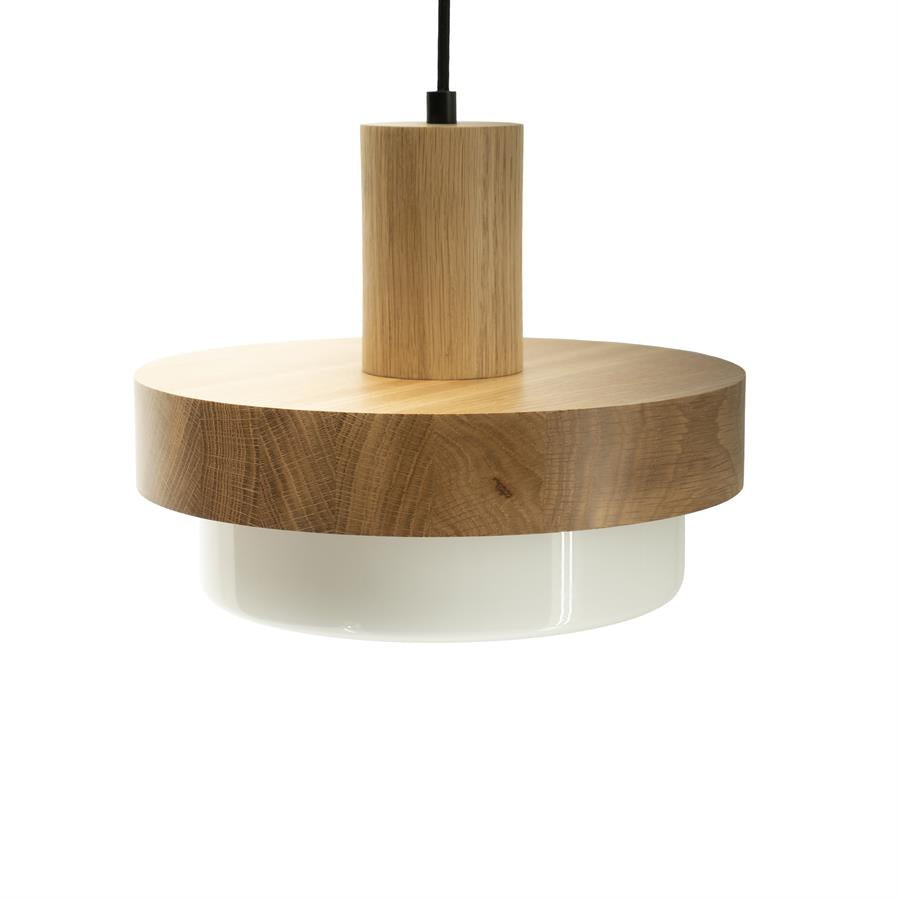 Lampe suspension verre et bois blanche BYB