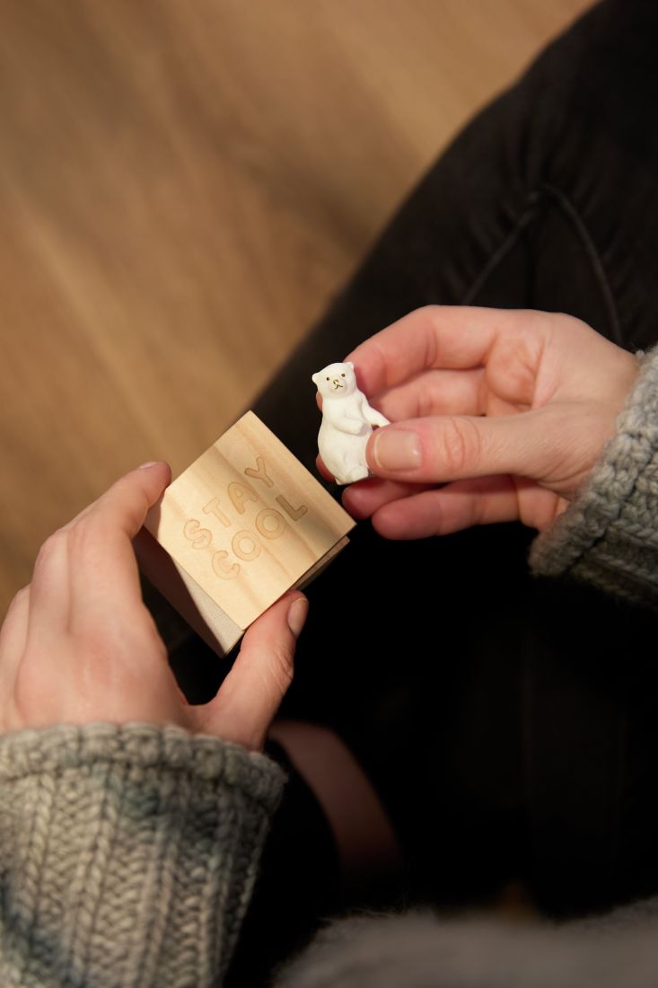 Ange, ours ou cœur porte bonheur et boite en bois RAD
