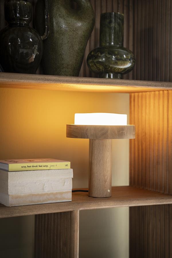 Lampe à poser bois et verre blanc BYB