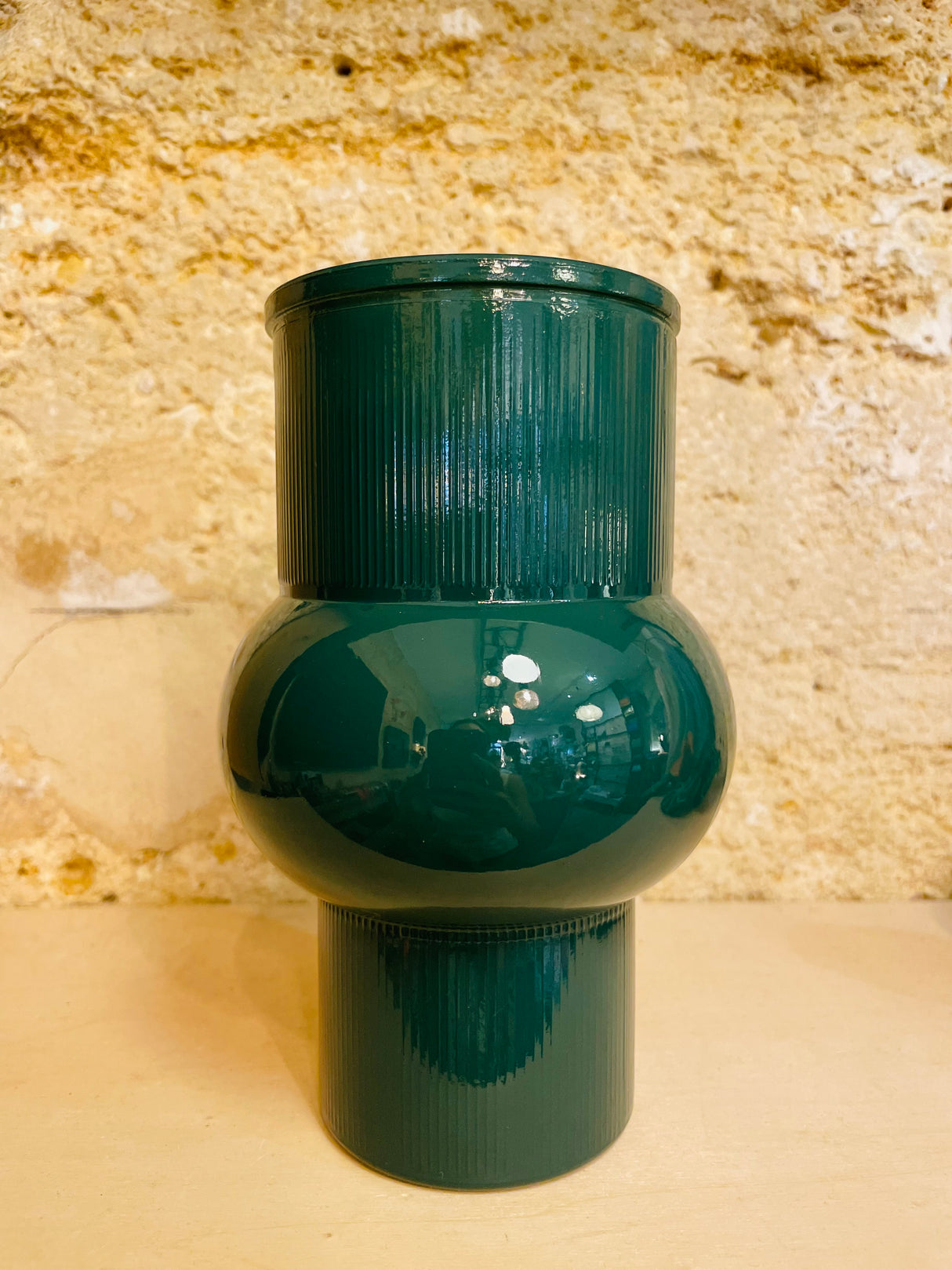 Vase verre cylindre anneaux vert ou jaune FOI
