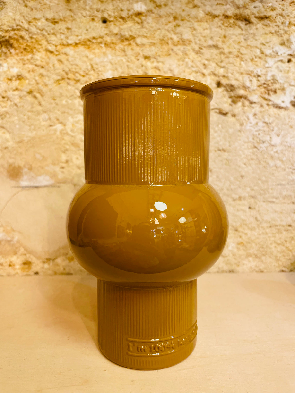Vase verre cylindre anneaux vert ou jaune FOI