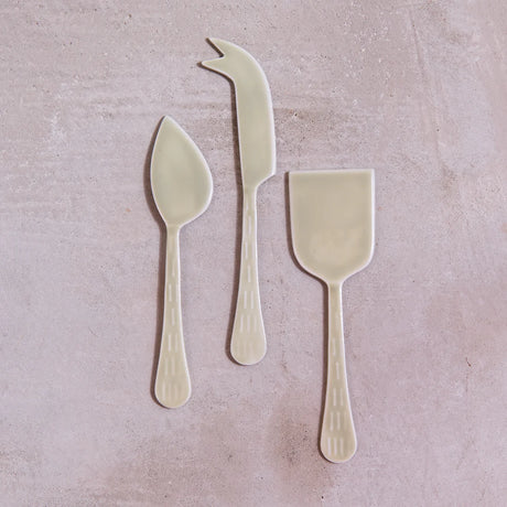 Set de 3 couverts à fromage émaillés et taupe ou émaillés vert clair EASTON BEH