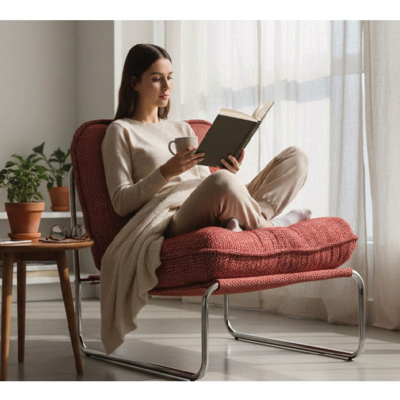 Fauteuil rouge et tube chrome CIRRUS ZAG