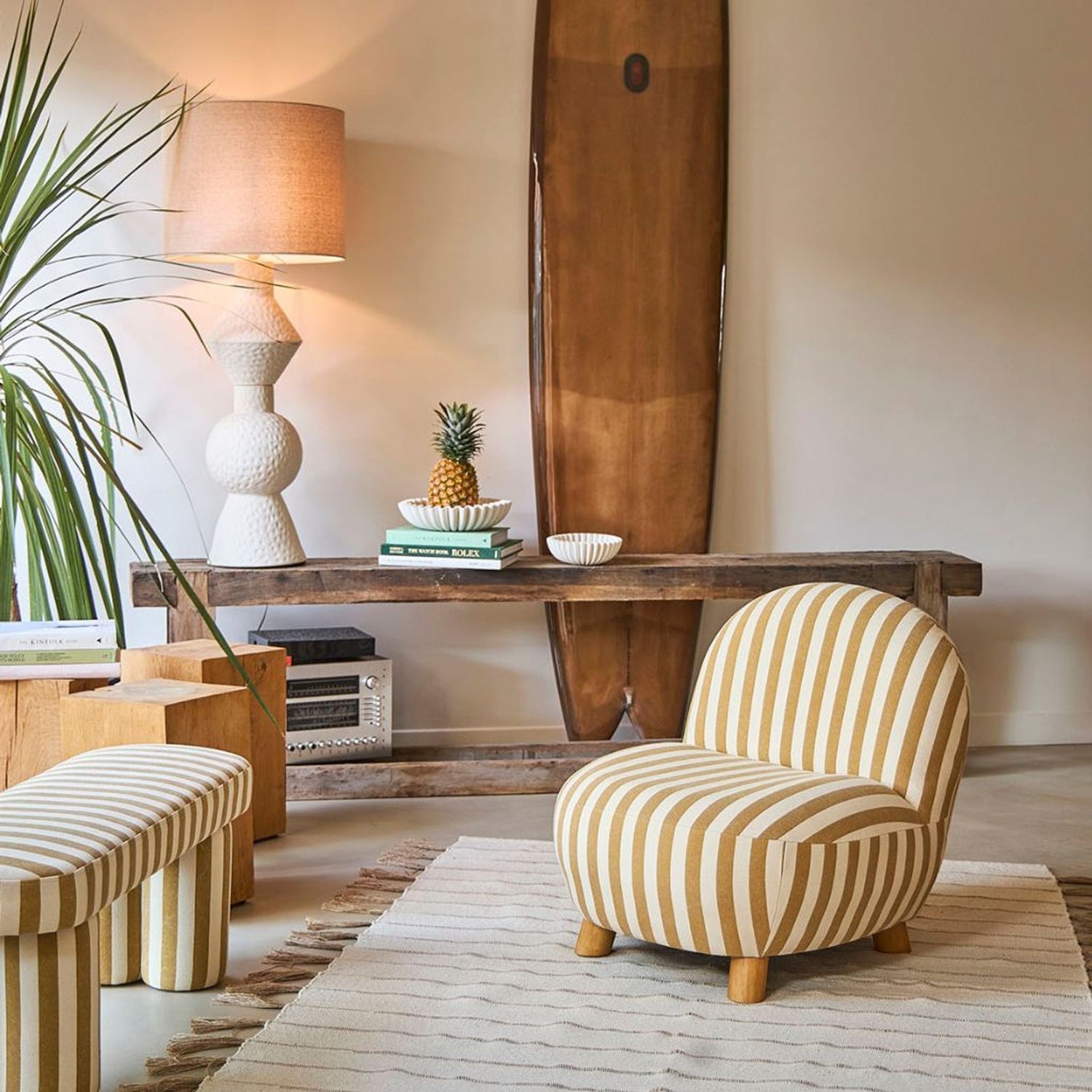 Fauteuil belly rayé camel SEM