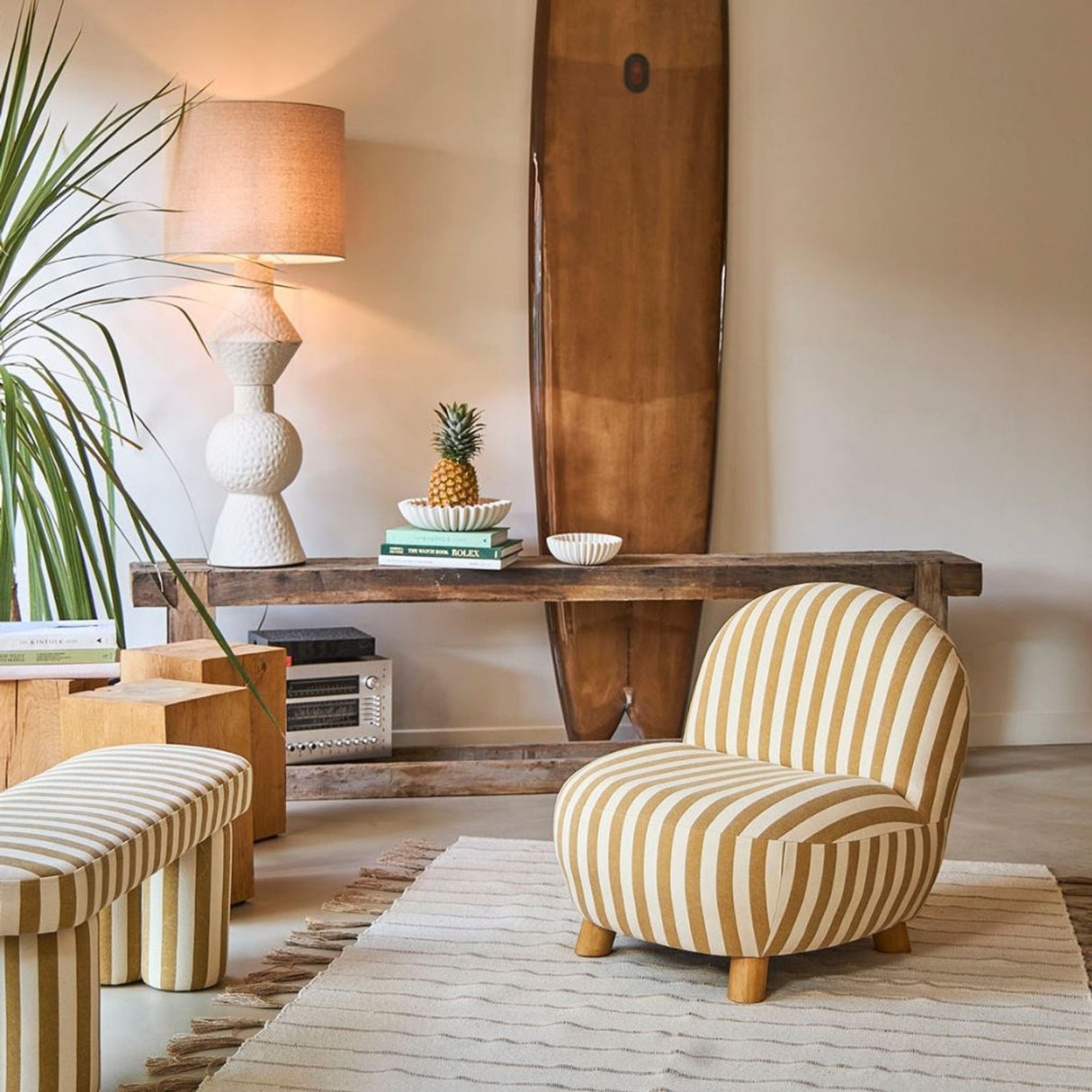 Fauteuil belly rayé camel SEM