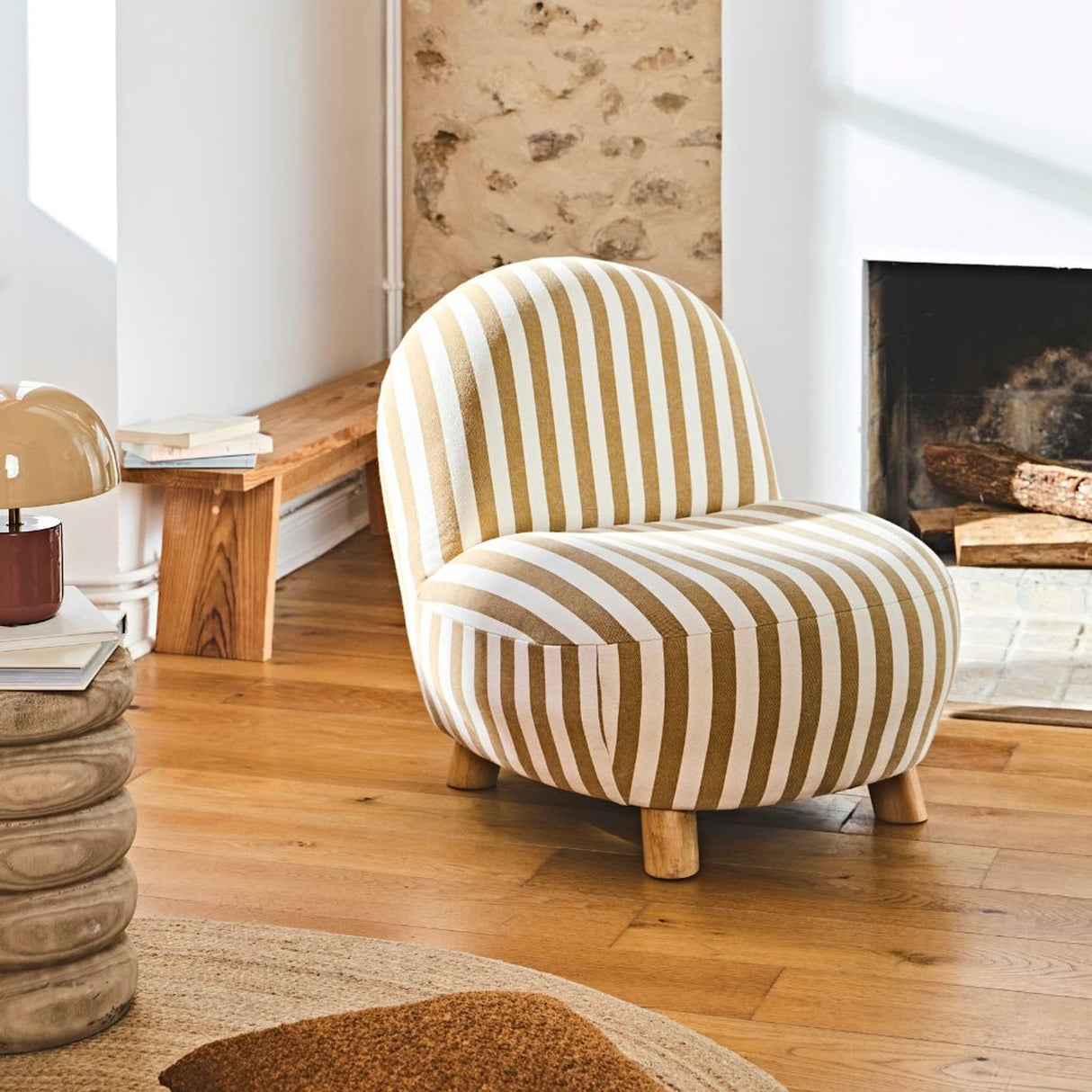 Fauteuil belly rayé camel SEM