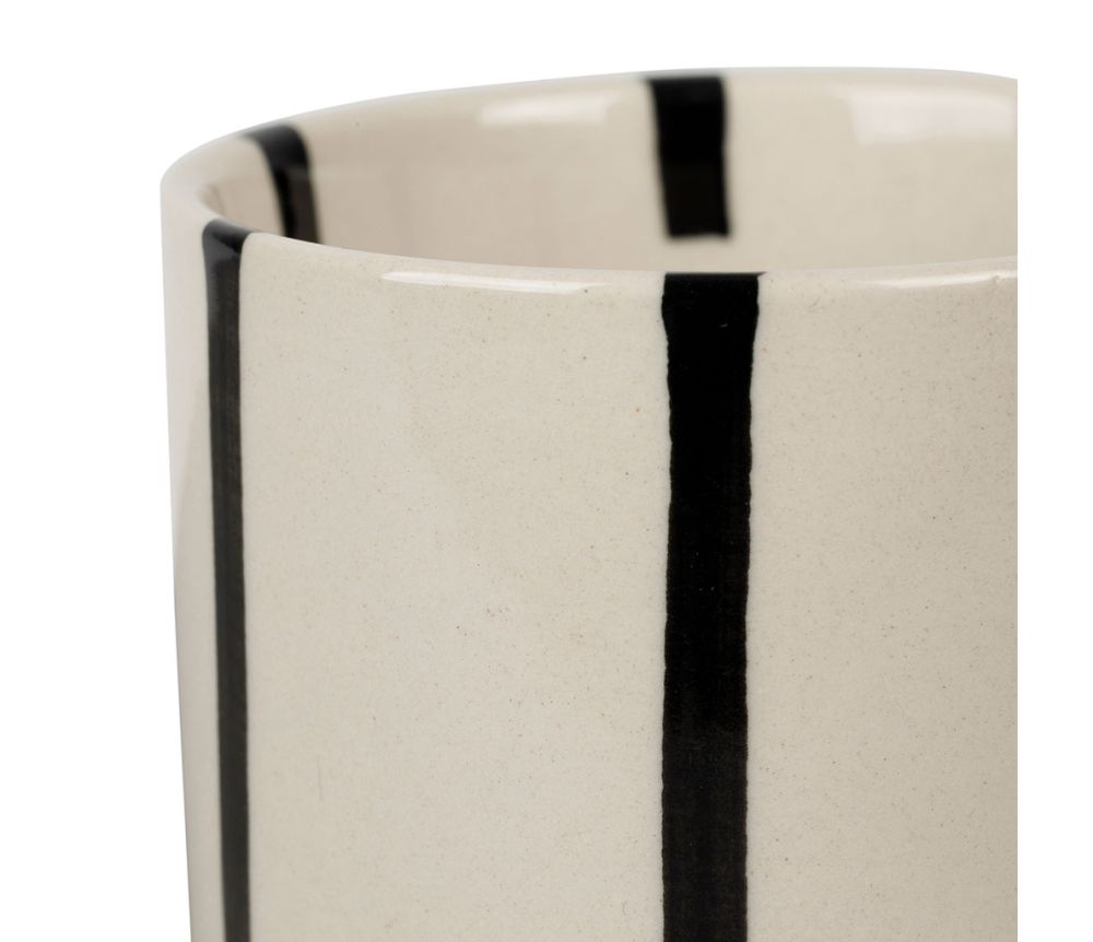 Tasse à thé grès rayé écru brun et noir SEM