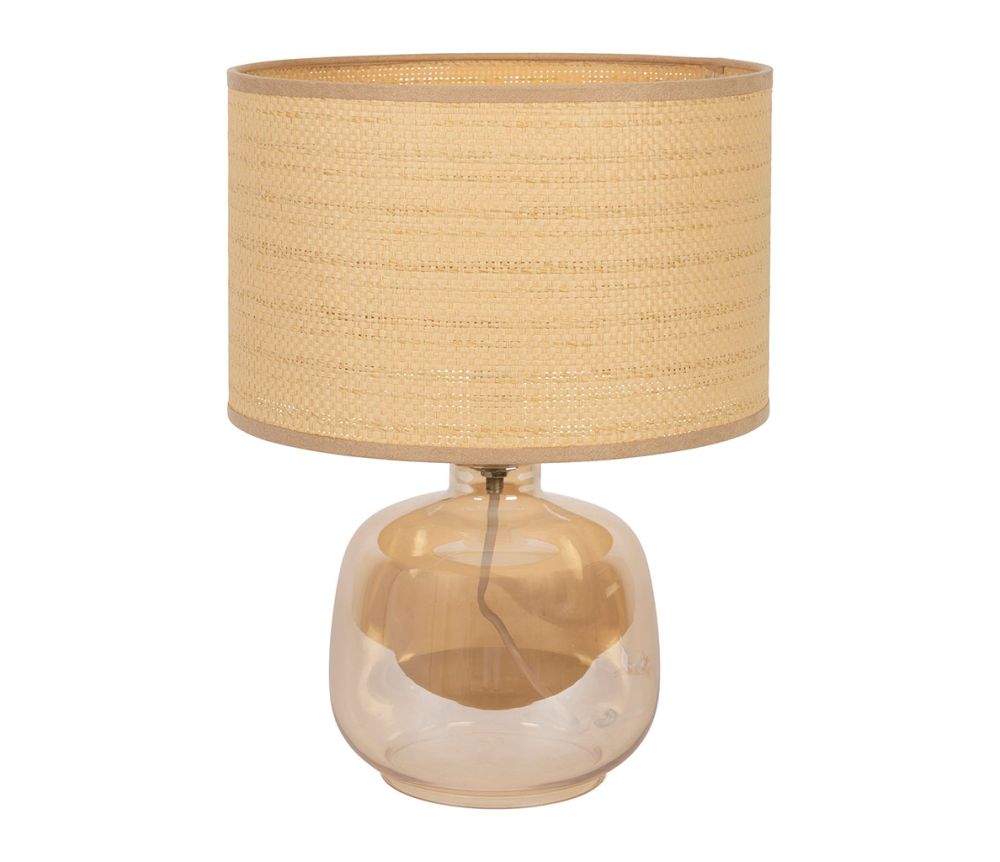 Lampe Celeste grande en verre et abat jour tressé SEM