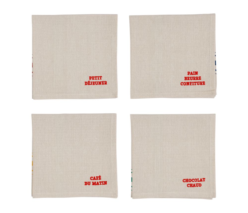Lot de 4 serviettes brodées SEM