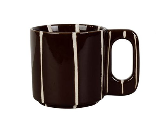 Tasse à thé grès rayé écru brun et noir SEM