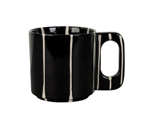 Tasse à thé grès rayé écru brun et noir SEM
