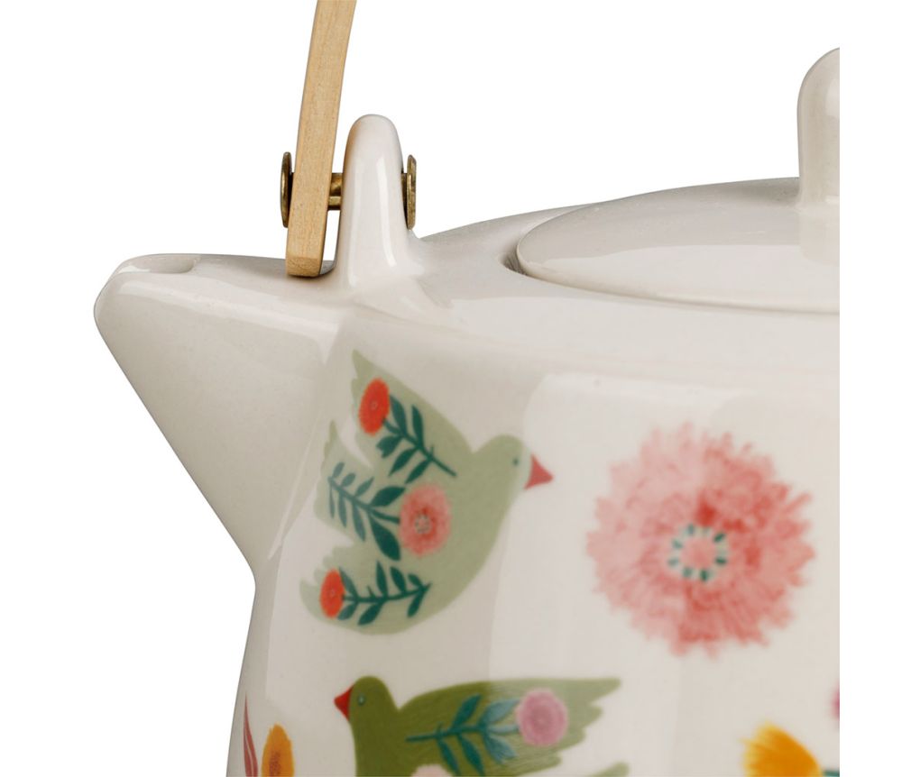 Théière fleurs et anse bois SEM
