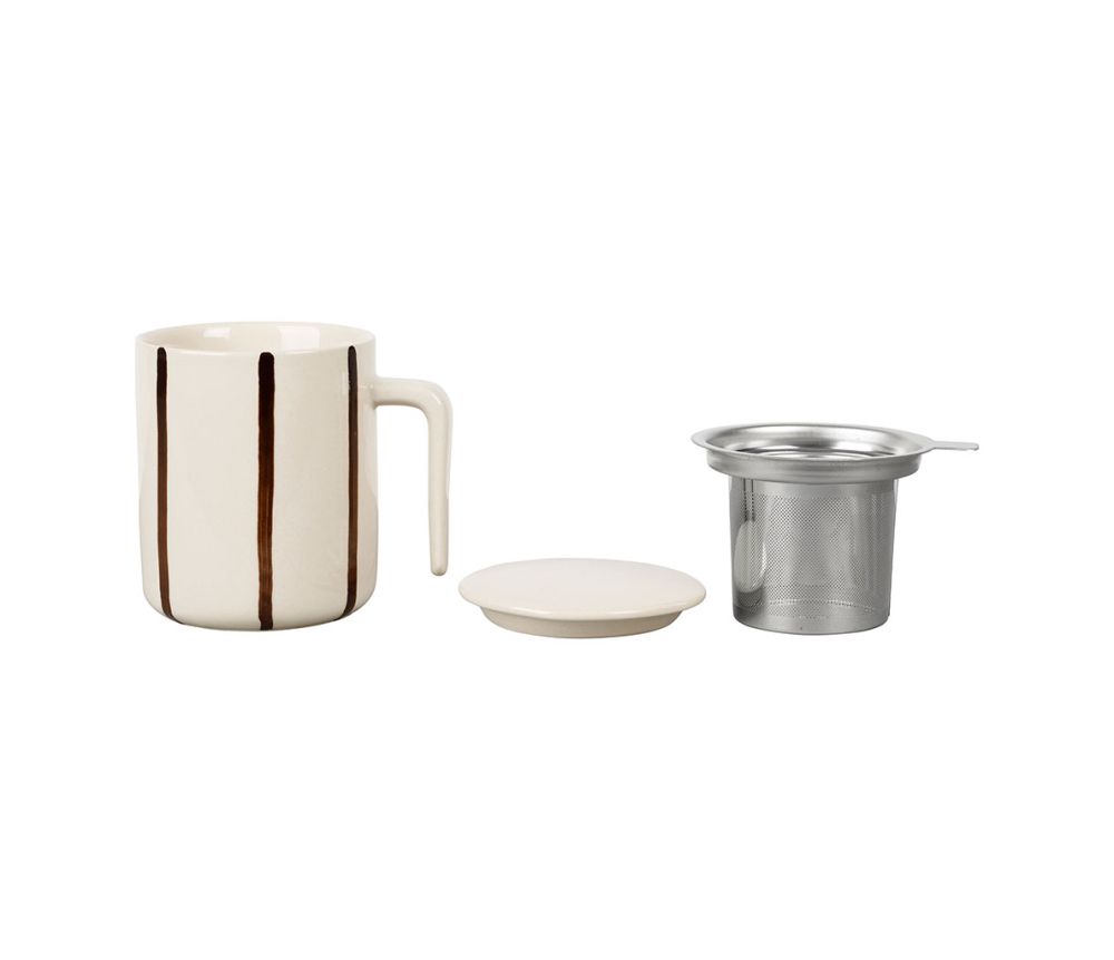 Tisanière grès rayée écru et brun SEM